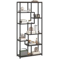 HOMCOM Industrial Bookcase 7-Tier Bookshelf Shelving Unit Grey Black