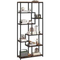 HOMCOM Industrial Bookcase 7-Tier Bookshelf Shelving Unit Rustic Brown Black