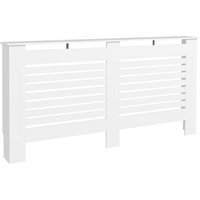 White Painted Radiator Cover Wooden Cabinet Horizontal Slats Modern Style - Homcom