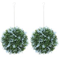 HOMCOM Set of 2 Artificial Plant Topiary Balls, Faux Plants, Blue