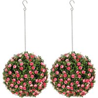 Set of 2 Artificial Plant Topiary Rose Balls, Faux Plants, Pink - Homcom