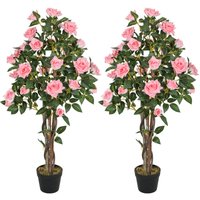 Homcom - Set of 2 Decorative Artificial Plants Rose Trees in Pot, Pink