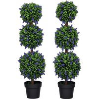 Homcom - Set of 2 Potted Artificial Plants Ball Tree with Lavender Flowers 110cm