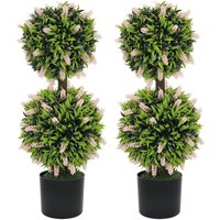Homcom - Set of 2 Potted Artificial Plants Ball Tree with Lavender Flowers 70cm