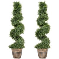 HOMCOM Set of 2 Potted Artificial Plants, Topiary Spiral Cypressd Trees