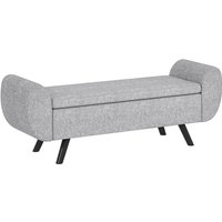 HOMCOM Storage Ottoman with Armrest, Upholstered Linen Storage Bench