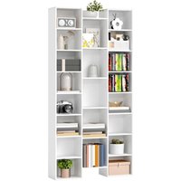 HOMCOM Tall Bookshelf with 21 Compartments and 10 Adjustable Shelves, White