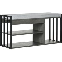 HOMCOM Upholstered Entryway Shoe Bench with Storage Open Shelves, Grey