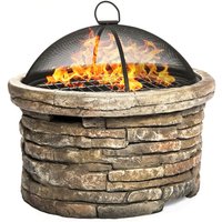 Homeology - samui Khaki Majestic Garden and Patio Heater Fire Pit Brazier and Barbecue with Eco-Stone Finish