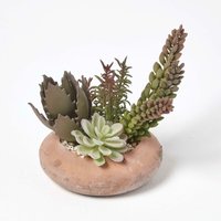 Homescapes - Artificial Succulent Arrangement in Decorative Round Terracotta Pot, 15cm Tall