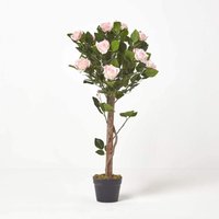 Homescapes - Pink Potted Rose Tree Artificial Plant with lifelike green leaves and single trunk, 90 cm