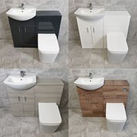 Hydros - 1050mm Bathroom Vanity Suite Luxury Sink Basin With Square Style Toilet Unit, White Gloss-No Tap