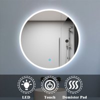 Biubiubath Round Bathroom Mirror with LED Lights 800mm Smart Bathroom LED Mirror Touch Sensor + Demister