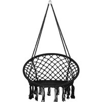 Beliani - Indoor Outdoor Boho Swing Hanging Chair Swing Cotton Macrame Seat Black Gabella
