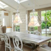 2pcs Vintage Hanging Light Retro Pendant Light White Industrial Chandelier Metal Iron Pendant Lamp E27 Ø25cm Diamond Shape Ceiling Light