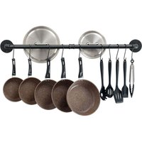 Industrial Kitchen Railing, 100cm Wall Mounted Pot Rack, Stainless Steel Pot Holder with 14 Hooks for Kitchen Utensils – Black