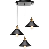 Industrial Pendant Light Black, Retro 3 Lights Ceiling Lamp with Metal Lamp Shape, Vintage Simple Chandelier Edison E27 Base for Kitchen Bar Loft