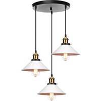 Industrial Pendant Light White, 3 Lights Ceiling Lamp with Lampshade, Simple Chandelier Edison E27 Base for Kitchen Bar Loft