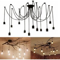 Industrial Pendant Lighting Fitting Classic Edison Ceiling Lamp Retro Spider Chandelier E27 for Bedroom Living Room Kitchen 12 Lights/200cm
