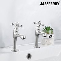 Jassferry - Pair of Tall Basin Taps Victorian Cross head 1/4 Turn Handle Bathroom Sink High Neck Tap Hot Cold 1/2' Bath Faucet