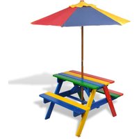 Vidaxl - Kids Picnic Table with Benches and Parasol Multicolour Wood