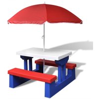 Kids Picnic Table with Benches and Parasol Multicolour Vidaxl