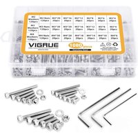 Aougo - Kit 1080PCS M2 M3 M4 Stainless Steel Hex Head Button Socket Head Cable Bolts Screws with Nuts Assortment