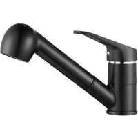 Kitchen Faucet with Pull-Out Sprayer 2-Jet 360° Brass Sink Mixer Tap with Single Hole Cold and Hot Water, Black