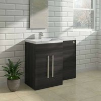 L Shape Bathroom Furniture Cabinet Combination Vanity Unit Basin Left Hand Calm Grey