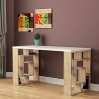 Decortie - Labirent Modern Desk With Bookshelf Legs - White / Oak - Oak