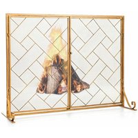 Costway - Large Flat 2 Doors Fireplace Screen Gate Large Spark Fire Guard Mesh Protector
