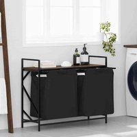 Laundry Basket 2 Compartments with Shelf Brown Oak Vidaxl