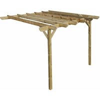 Arbor Garden Solutions - Lean to wooden garden pergola kit - Chamfered design wall mounted gazebo, 3.6m x 4.2m (Natural finish)