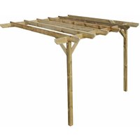 Arbor Garden Solutions - Lean to wooden garden pergola kit - Chamfered design wall mounted gazebo, 2.4m x 3m (Natural finish)
