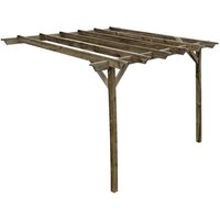 Arbor Garden Solutions - Lean to wooden garden pergola kit - Champion design wall mounted gazebo, 4.8m x 4.8m (Rustic brown finish)