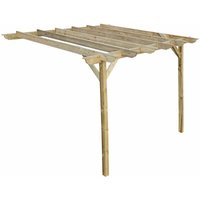 Arbor Garden Solutions - Lean to wooden garden pergola kit - Longhorn design wall mounted gazebo, 2.4m x 4.2m (Natural finish)