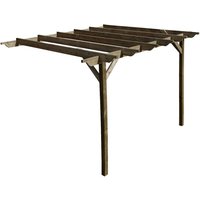 Arbor Garden Solutions - Lean to wooden garden pergola kit - Sculpted design wall mounted gazebo, 1.8m x 2.4m (Rustic brown finish)