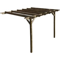Lean to wooden garden pergola kit - Sculpted design wall mounted gazebo, 3.6m x 3.6m (Rustic brown finish)