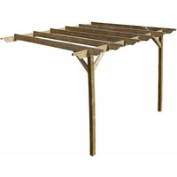 Arbor Garden Solutions - Lean to wooden garden pergola kit - Sculpted design wall mounted gazebo, 1.8m x 4.2m (Natural finish)