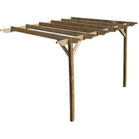 Lean to wooden garden pergola kit - Sculpted design wall mounted gazebo, 4.8m x 4.8m (Natural finish)