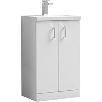 Compact Floor Standing 2 Door Vanity Basin Unit with Ceramic Basin - 500mm - Gloss White