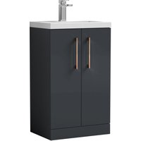 Balterley Level Compact Bathroom Cloakroom Vanity Basin Unit with Ceramic Basin, Brushed Bronze Handles, 500mm, Satin Dark Grey