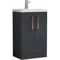 Balterley Level Compact Bathroom Cloakroom Vanity Basin Unit with Polymarble Basin, Copper Handles, 500mm, Satin Dark Grey