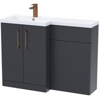 Balterley Satin Dark Grey Bathroom Vanity Unit with Basin & WC, Brushed Bronze Handles, Left Hand, 1100mm x 390mm