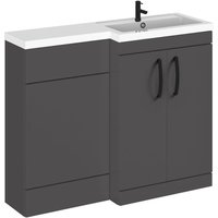 Balterley Gloss Grey Bathroom Vanity Unit with Basin & WC, Black Handles, Right Hand, 1100mm x 390mm