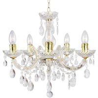 Litecraft - Marie Therese Chandelier Ceiling Light Crystal Effect 5 Arm - Brass