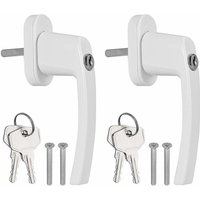 Lot de 2 poignées de fenêtre verrouillables à clé en aluminium blanc avec 4 vis et 4 clés pour toutes les fenêtres et portes de balcon courantes