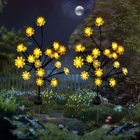 Lotus 2-Piece Solar Garden Lights, Outdoor LED Solar Lighting - Decorative Solar Landscape Lamps for Driveway, Path, Patio, Camping, Party (Warm