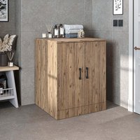 Low Washing Machine Cabinet with Double Doors - Oak Effect