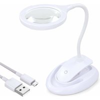 Magnifying glass with light, 5X/10X magnifying lamp with stand and clip, rechargeable and adjustable brightness desktop magnifying lamp for close